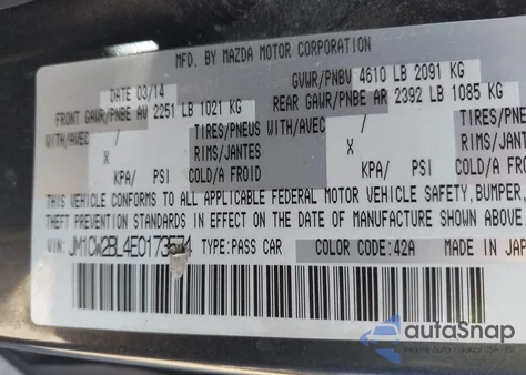 2014 Mazda Mazda5 Sport from USA, damaged, VIN JM1CW2BL4E0173574